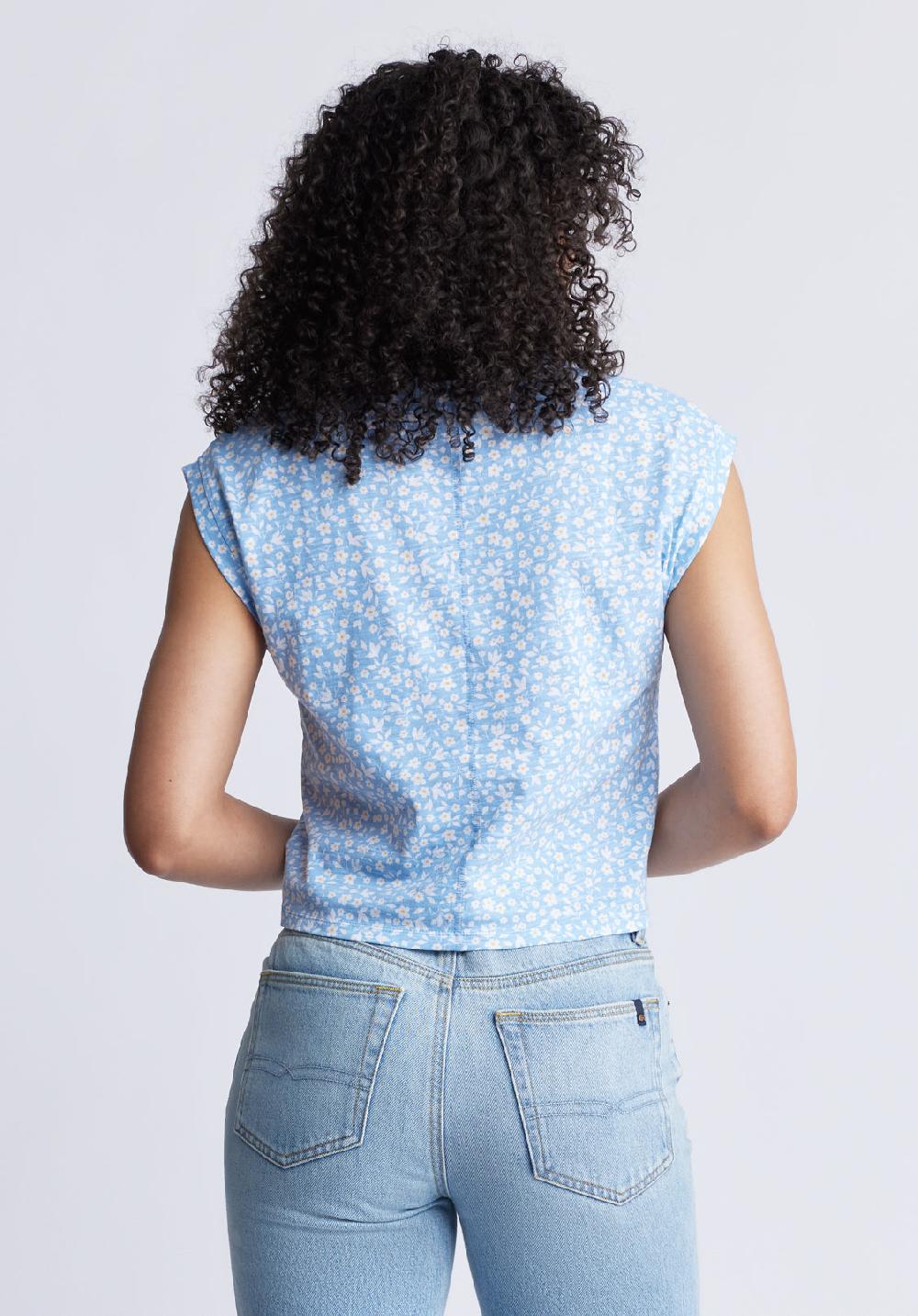 Buffalo David Bitton Amandine Women's Cap Sleeve Crop Top Blue With White Flowers