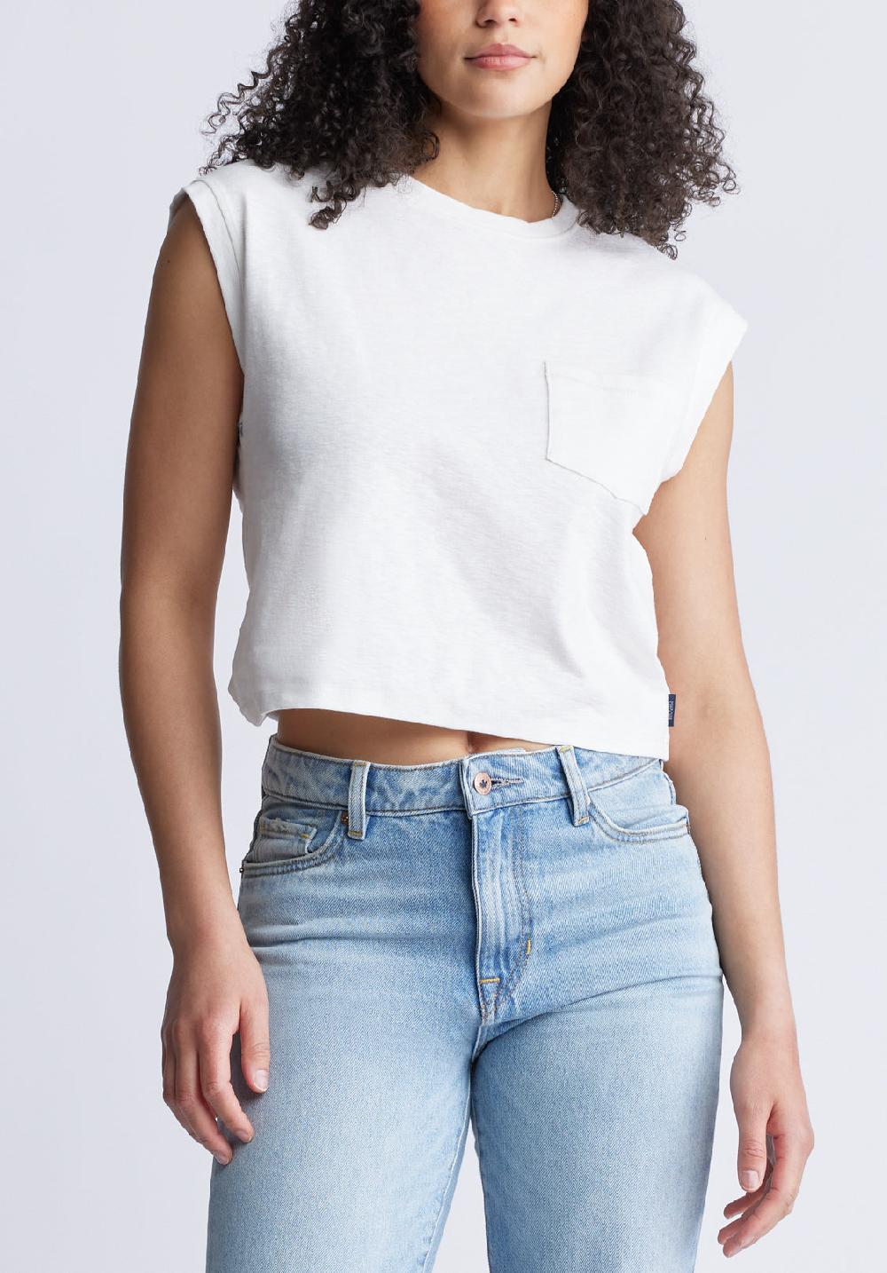 buffalo david bitton Amandine Women's Cap Sleeve Crop Top White