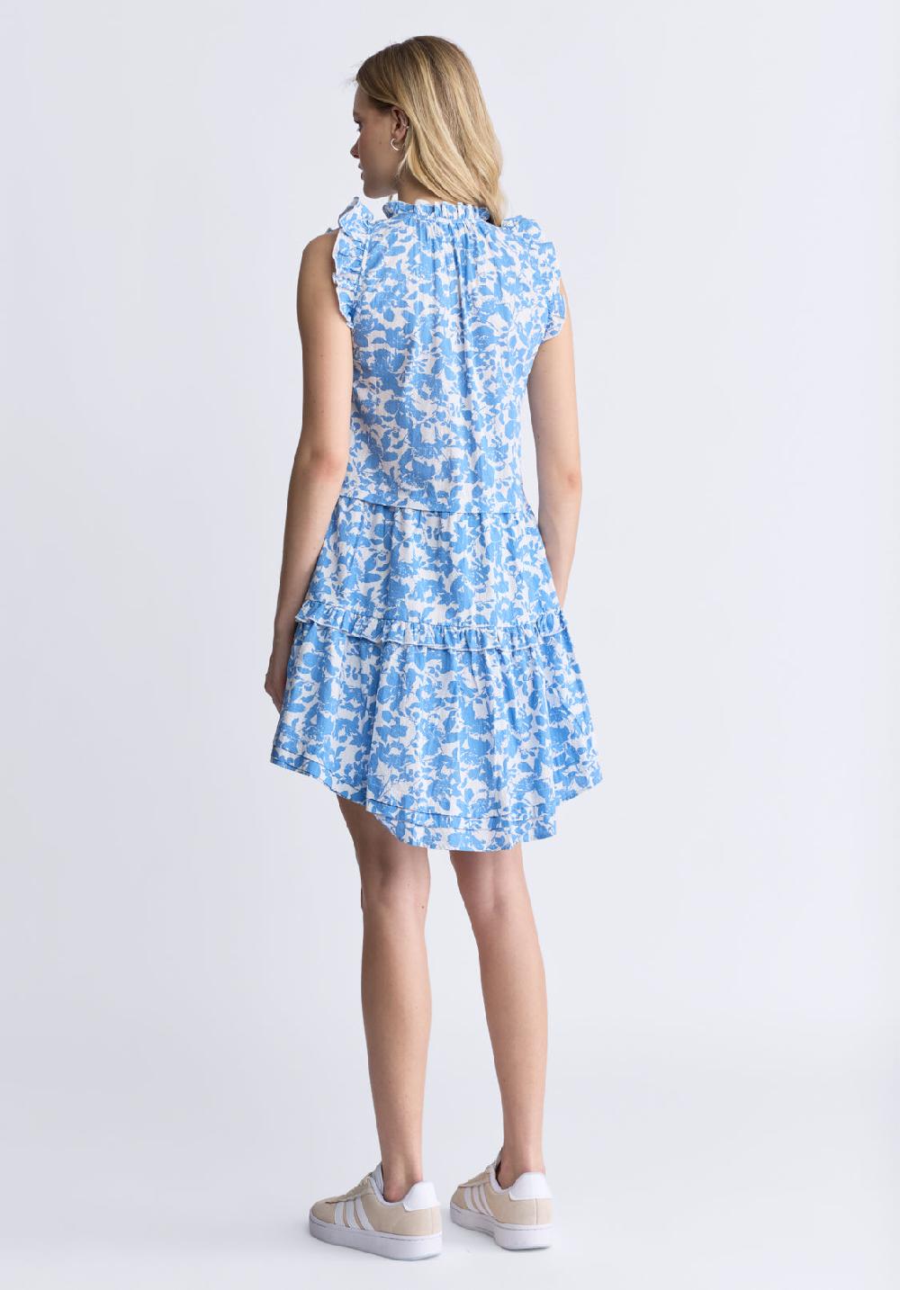Buffalo David Bitton Ambra Women's Dress With Ruffles Blue Flowers
