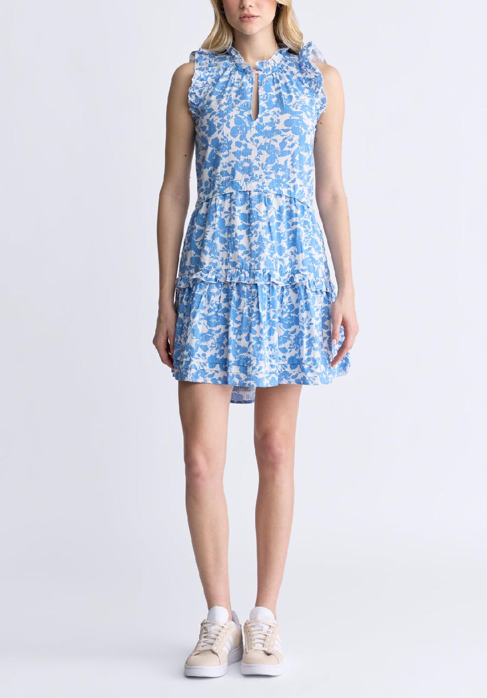 buffalo david bitton Ambra Women's Dress with Ruffles Blue Flowers