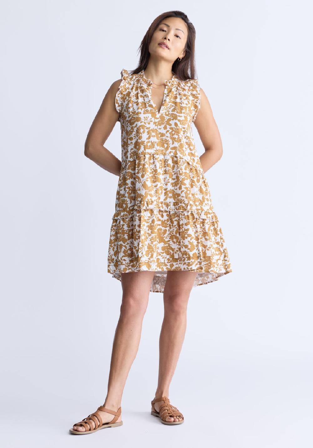 Buffalo David Bitton Ambra Women's Dress With Ruffles Yellow Flowers