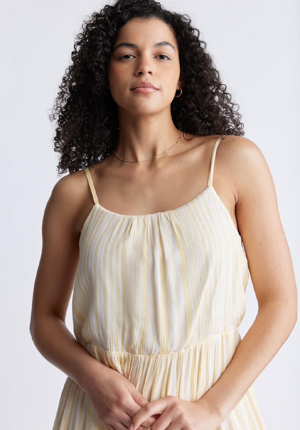 Buffalo David Bitton Assisi Women's Maxi Tiered Striped Dress White And Yellow