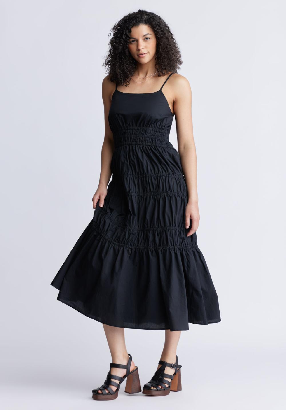 Buffalo David Bitton Balia Women's Long Ruched Tiered Dress Black