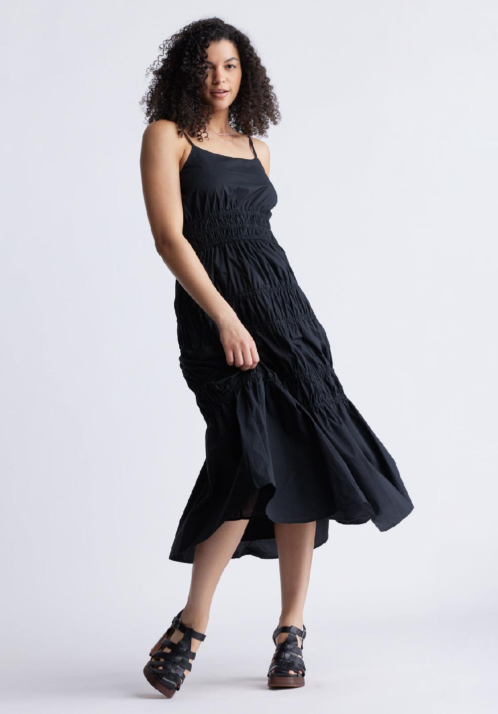 Buffalo David Bitton Balia Women's Long Ruched Tiered Dress Black