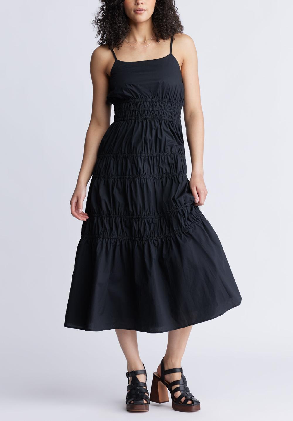 Buffalo David Bitton Balia Women's Long Ruched Tiered Dress Black