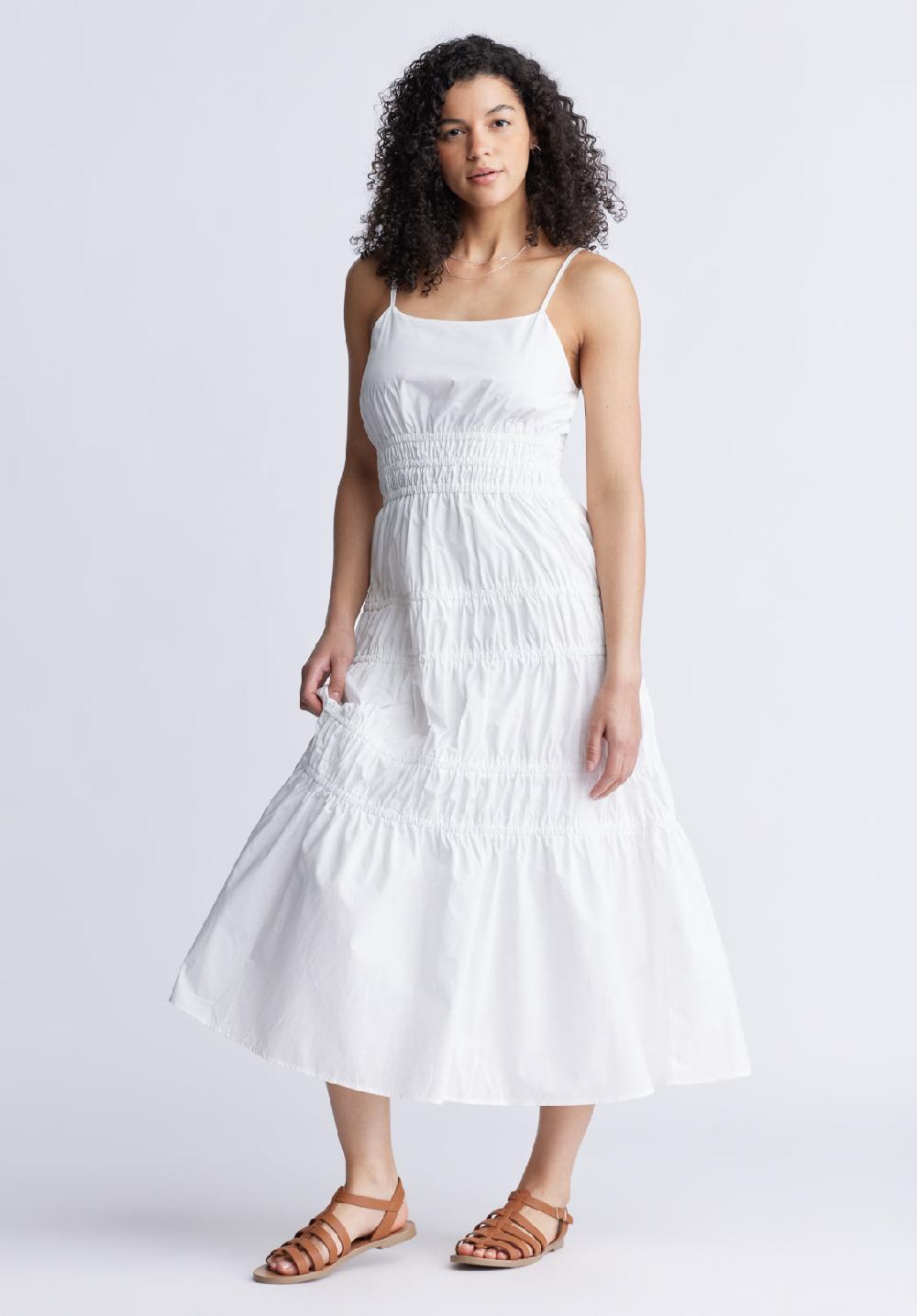 Buffalo David Bitton Balia Women's Long Ruched Tiered Dress White