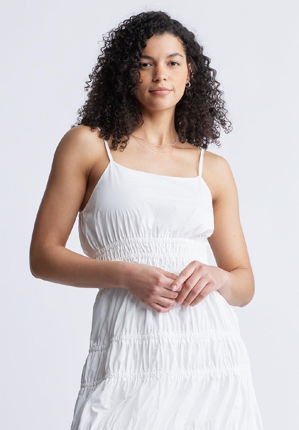 Buffalo David Bitton Balia Women's Long Ruched Tiered Dress White