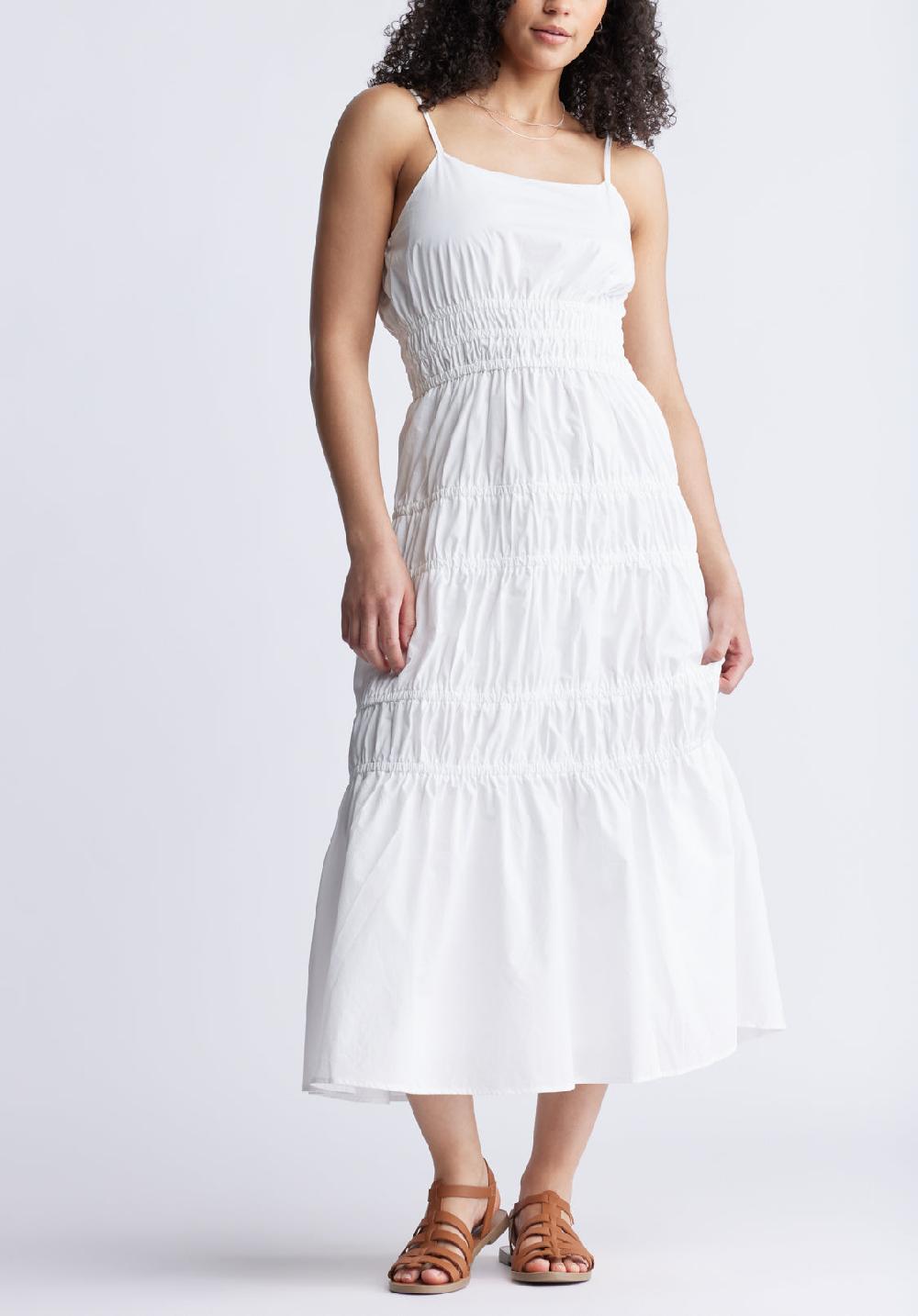 buffalo david bitton Balia Women's Long Ruched Tiered Dress White