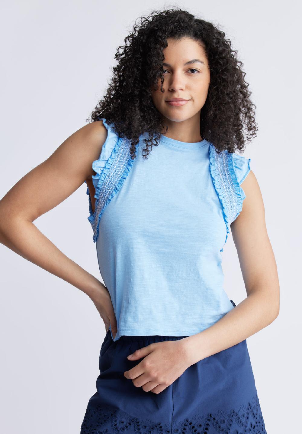 Buffalo David Bitton Betina Women's Ruffled Cropped Tank Top Blue