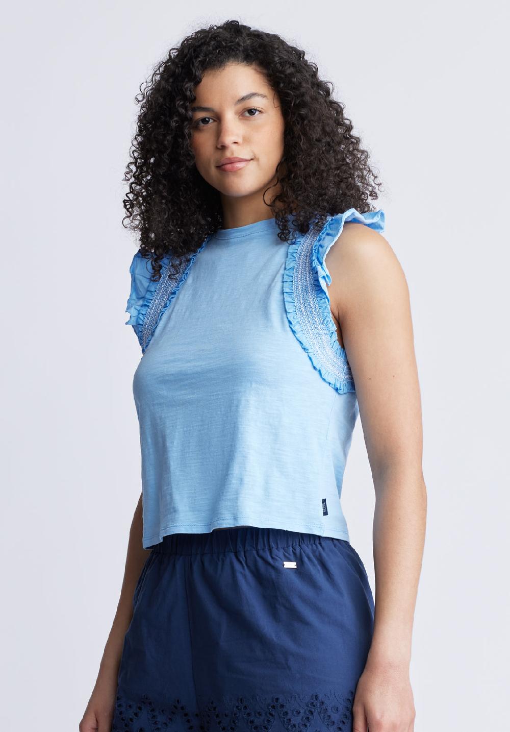 Buffalo David Bitton Betina Women's Ruffled Cropped Tank Top Blue