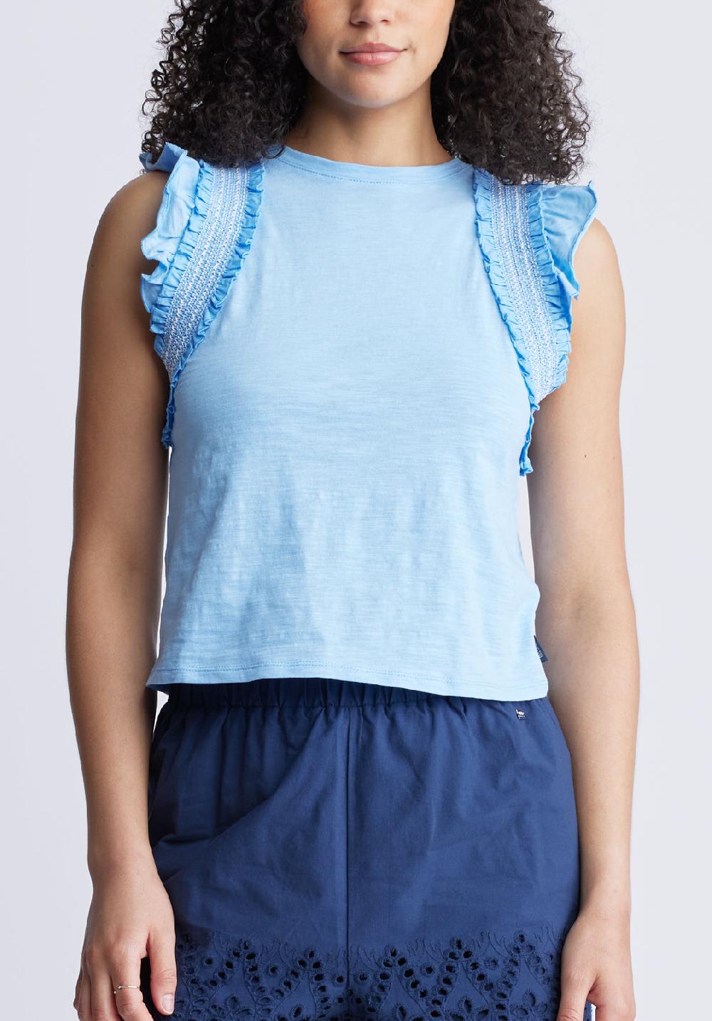 buffalo david bitton Betina Women's Ruffled Cropped Tank Top Blue