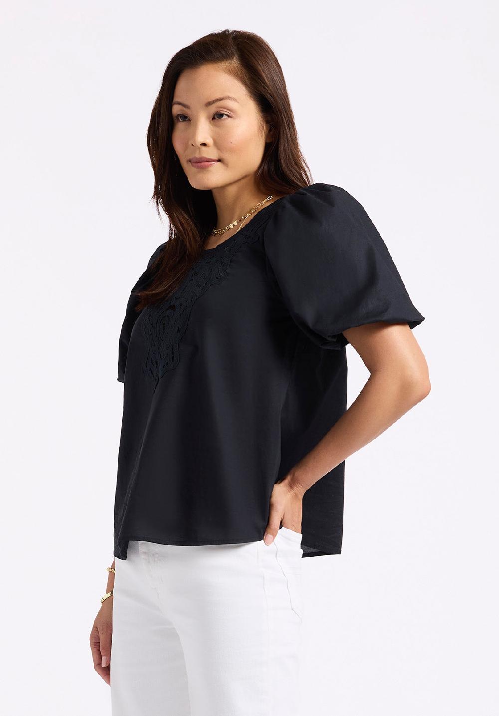 Buffalo David Bitton Blouse Brodée à Manches Bouffantes Pour Femme Leonella Noir