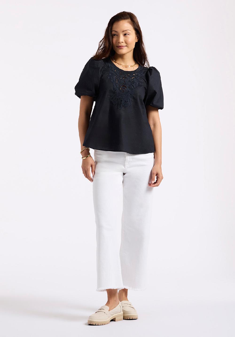 Buffalo David Bitton Blouse Brodée à Manches Bouffantes Pour Femme Leonella Noir