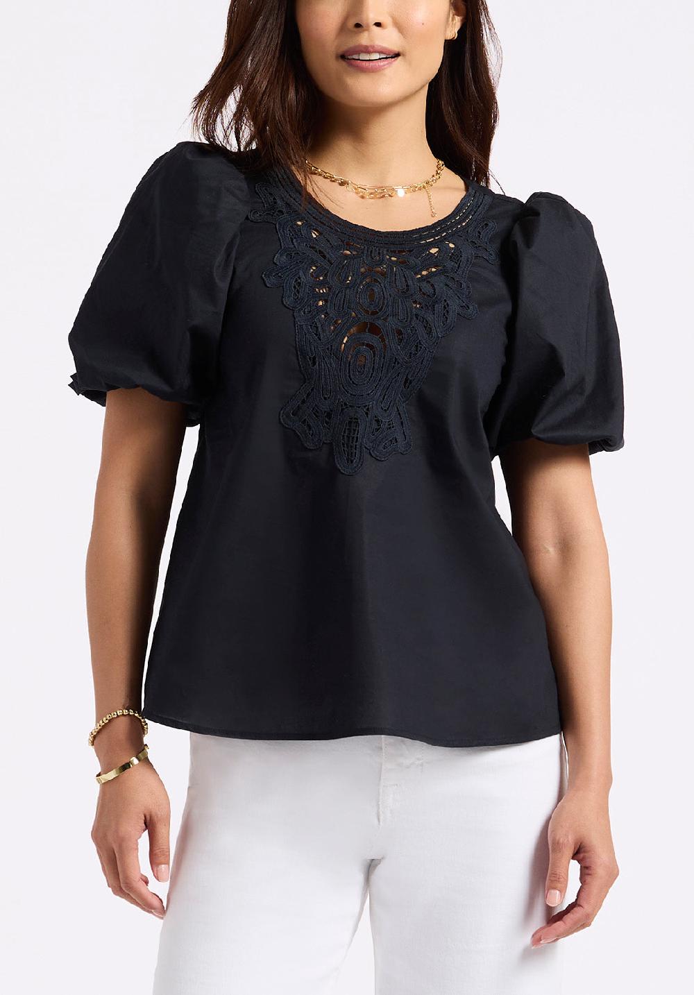 buffalo david bitton Blouse brodée à manches bouffantes pour femme Leonella noir