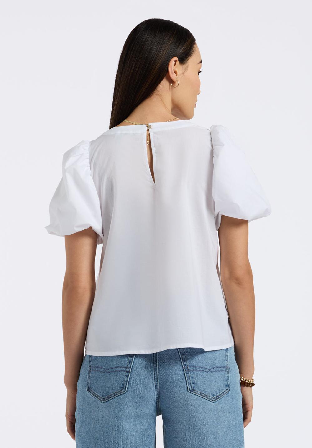 Buffalo David Bitton Blouse Brodée à Manches Bouffantes Pour Femme Leonella Blanc