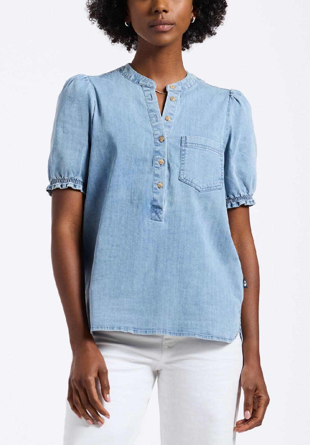 buffalo david bitton Blouse en denim à manches bouffantes pour femme Lenore bleu vintage classique