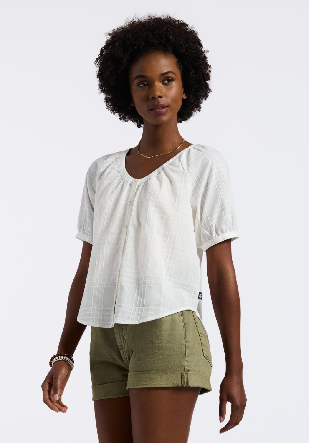 Buffalo David Bitton Blouse Légère Texturée Boutonnée Avec Manches Bouffantes Et Coupe Décontractée Pour Femme Saarik Blanc