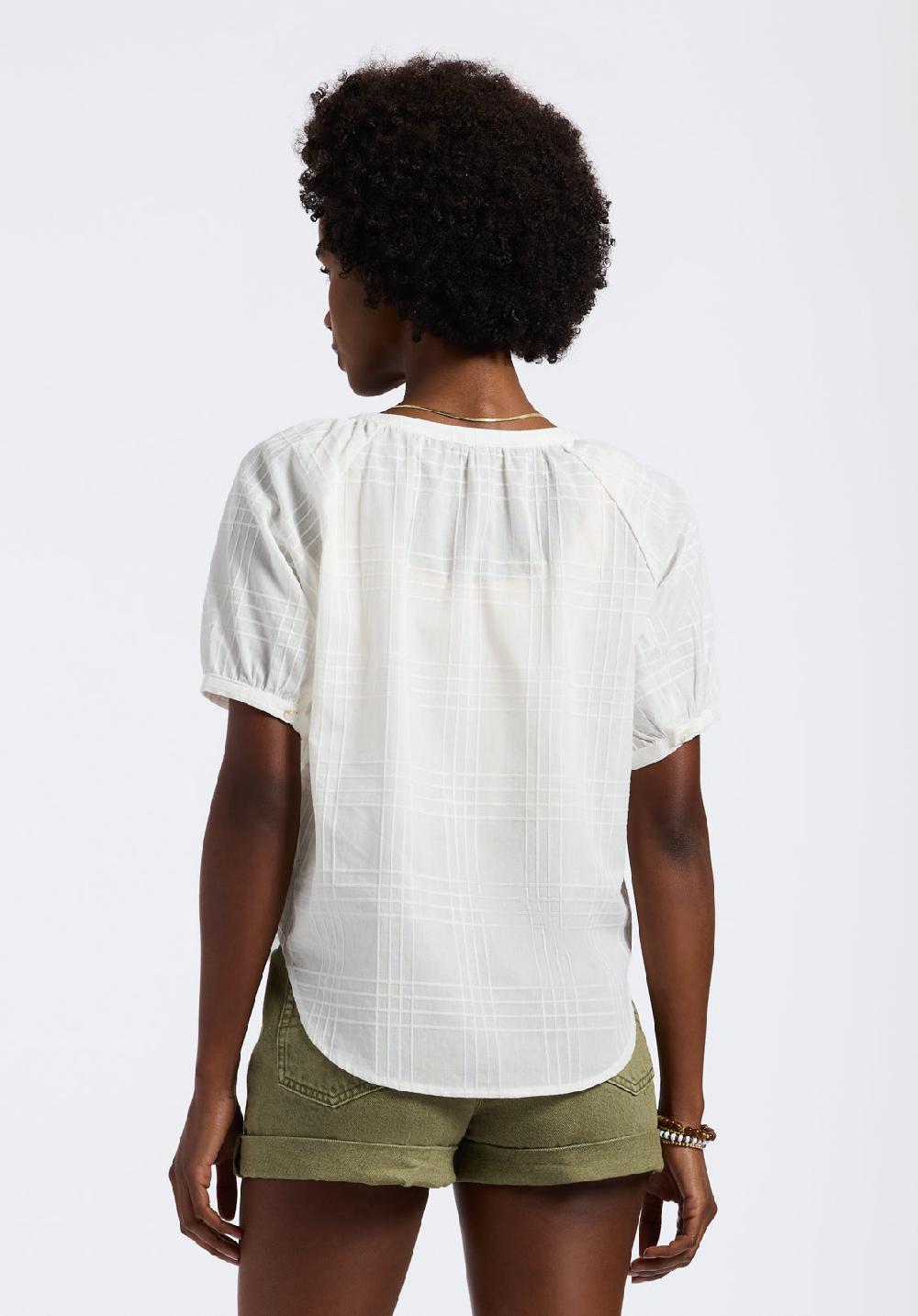 Buffalo David Bitton Blouse Légère Texturée Boutonnée Avec Manches Bouffantes Et Coupe Décontractée Pour Femme Saarik Blanc