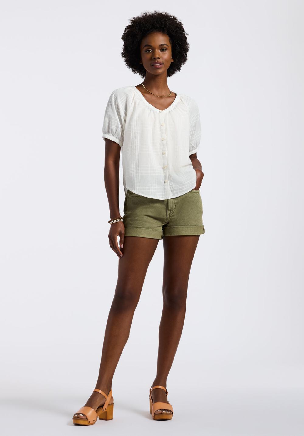 Buffalo David Bitton Blouse Légère Texturée Boutonnée Avec Manches Bouffantes Et Coupe Décontractée Pour Femme Saarik Blanc