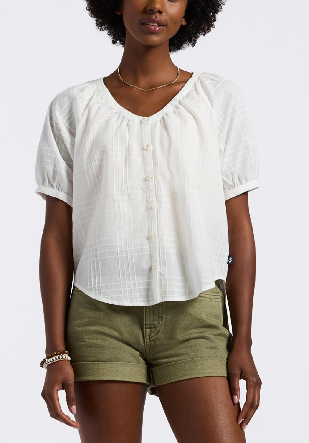 buffalo david bitton Blouse légère texturée boutonnée avec manches bouffantes et coupe décontractée pour femme Saarik blanc