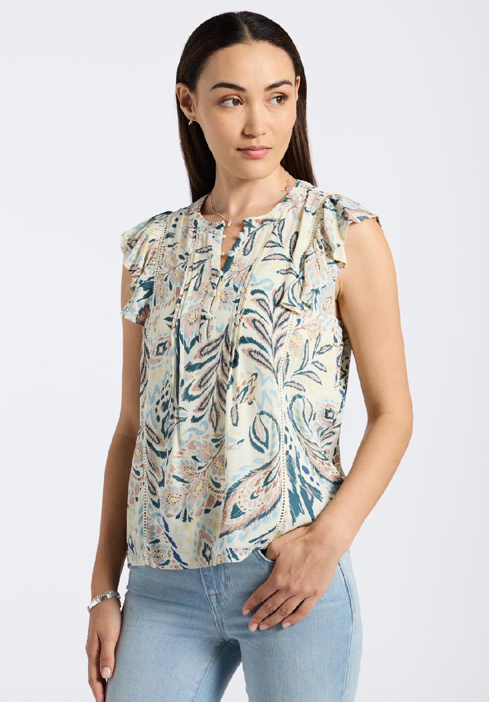 Buffalo David Bitton Blouse Sans Manches à Volants Et Imprimé Floral Avec Détails Plissés Pour Femme Tinlee Motif Paisley