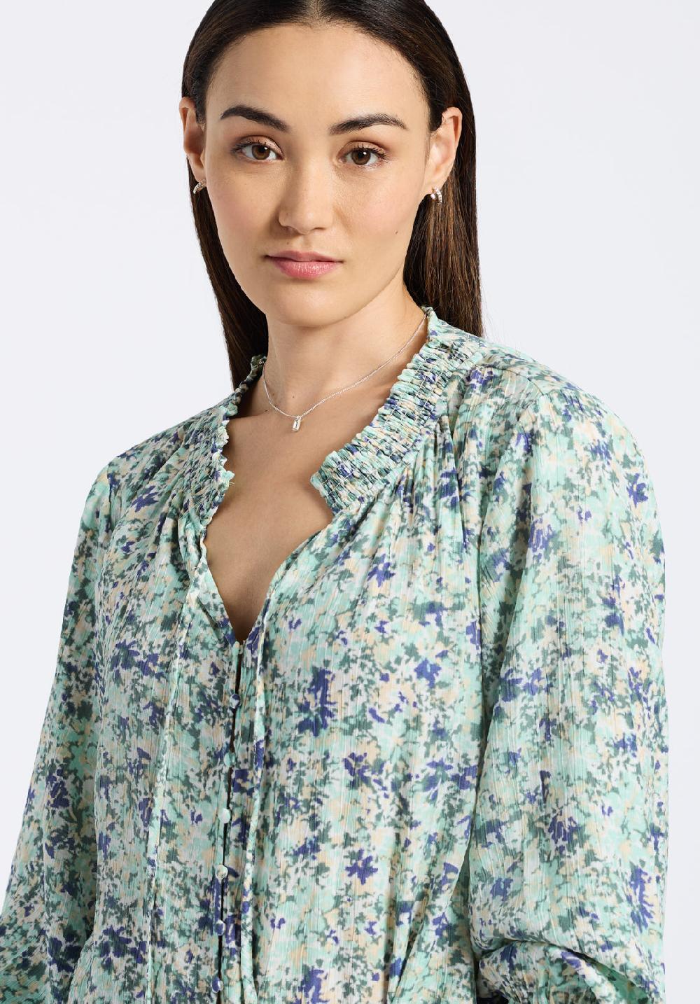 Buffalo David Bitton Blouse Smockée à Manches Longues Et Imprimé Floral Pour Femme Maylah Imprimé Floral Vert