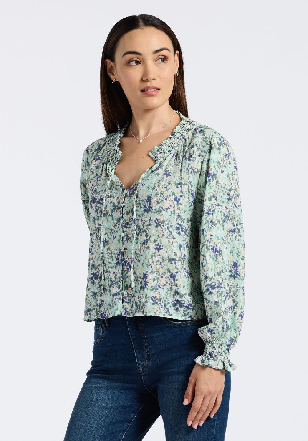 Buffalo David Bitton Blouse Smockée à Manches Longues Et Imprimé Floral Pour Femme Maylah Imprimé Floral Vert