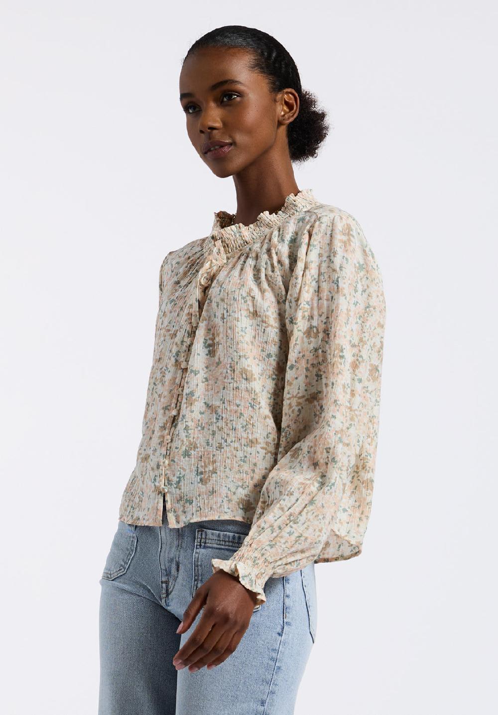 Buffalo David Bitton Blouse Smockée à Manches Longues Et Imprimé Floral Pour Femme Maylah Imprimé Floral Beige