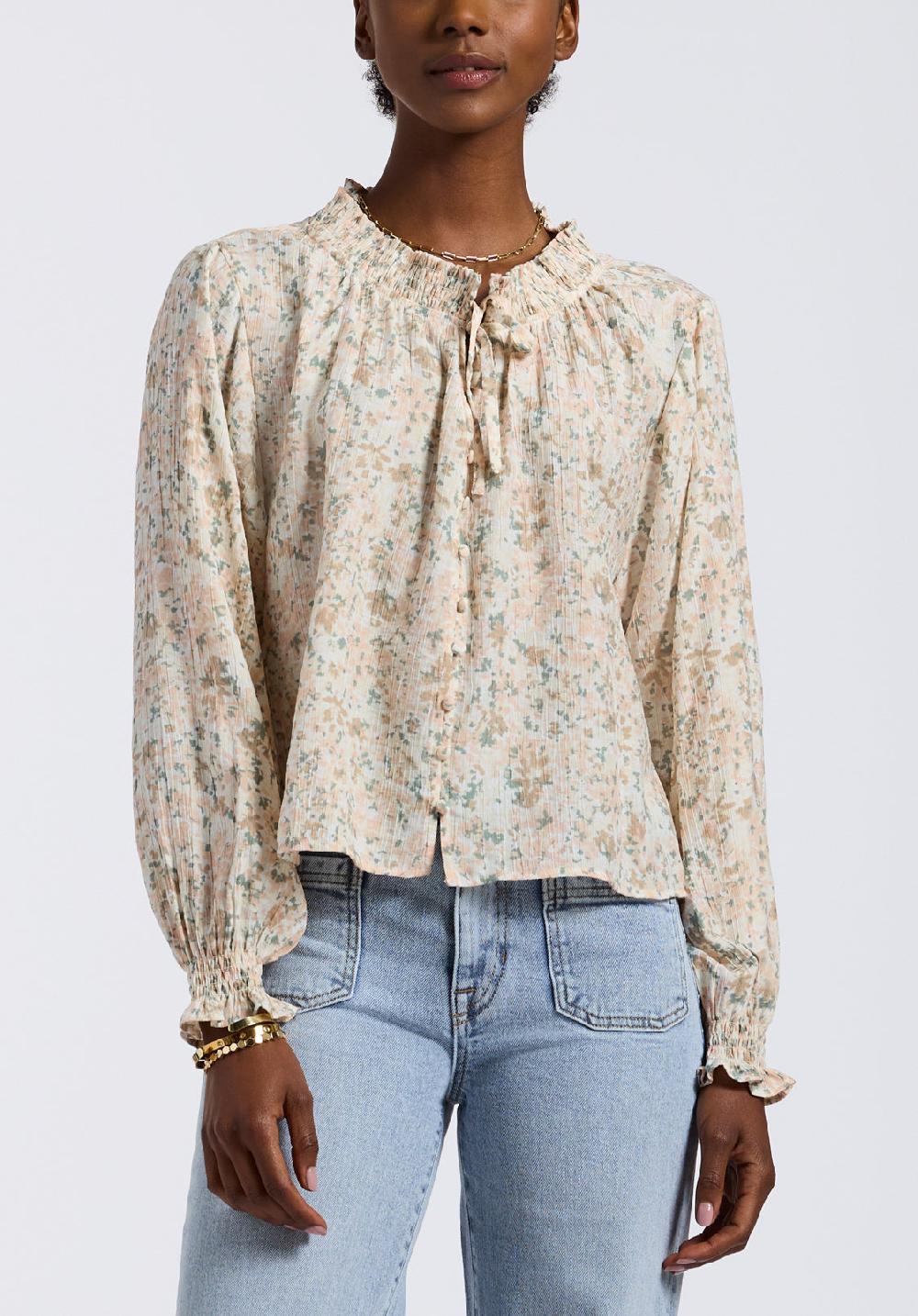 buffalo david bitton Blouse smockée à manches longues et imprimé floral pour femme Maylah imprimé floral beige