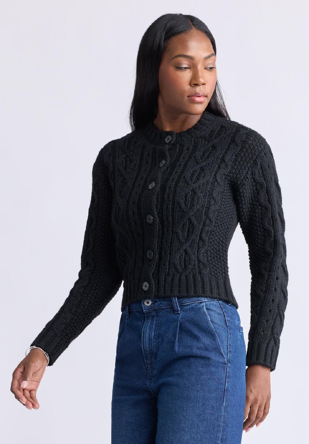Buffalo David Bitton Cardigan Boutonné En Maille Torsadée Temperance Pour Femmes Noir - SW