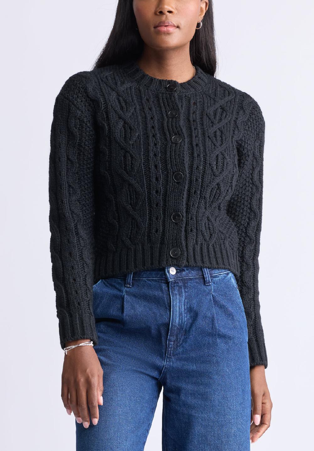 buffalo david bitton Cardigan boutonné en maille torsadée Temperance pour femmes noir - SW