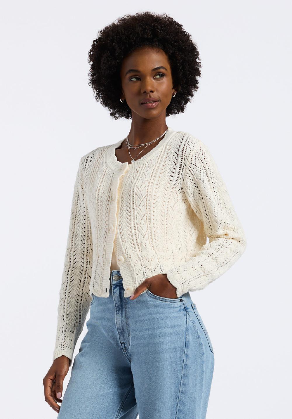 Buffalo David Bitton Cardigan En Maille Ajourée à Ourlet Festonné Emmanuelle Pour Femme Parchemin