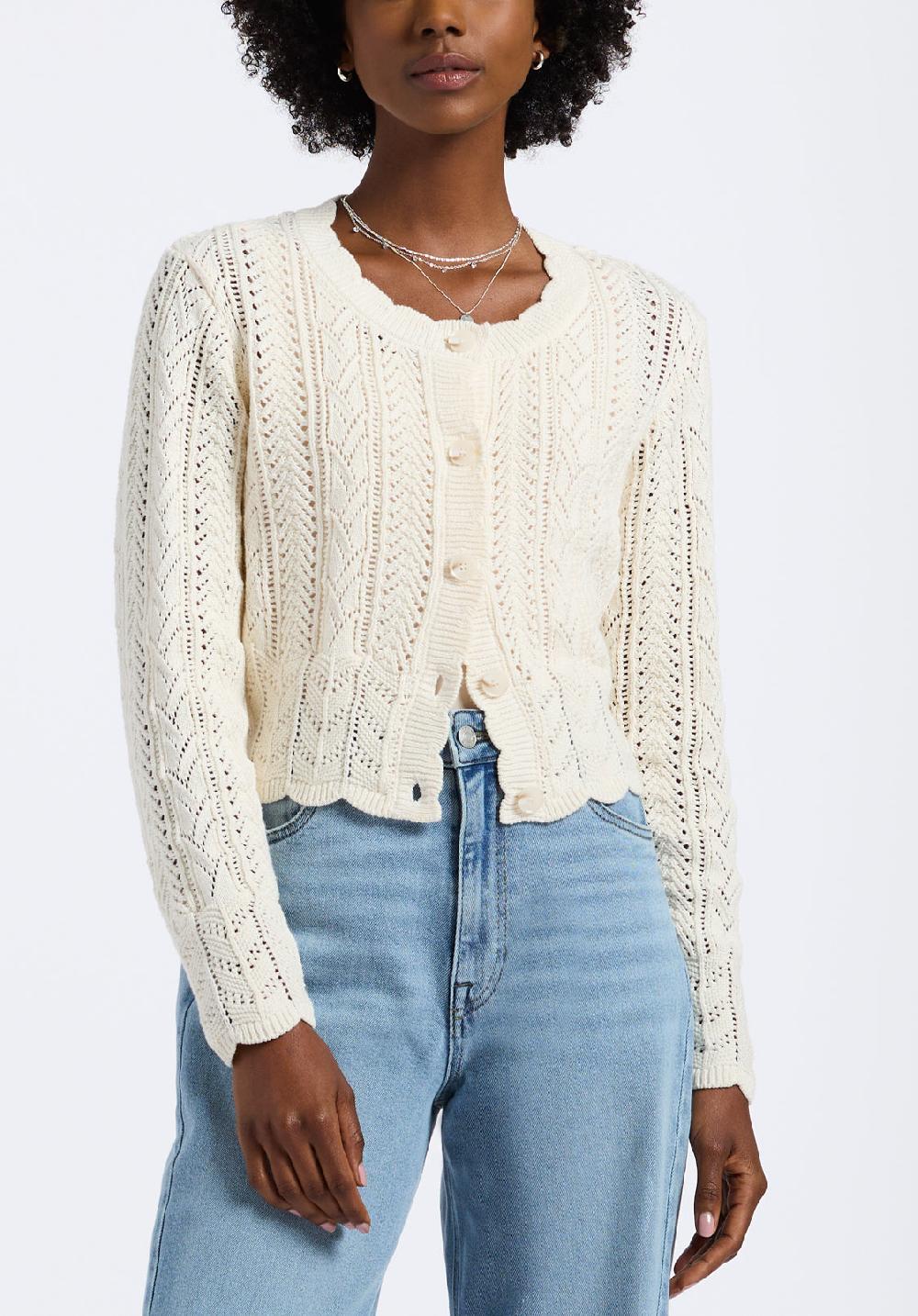 buffalo david bitton Cardigan en maille ajourée à ourlet festonné Emmanuelle pour femme parchemin