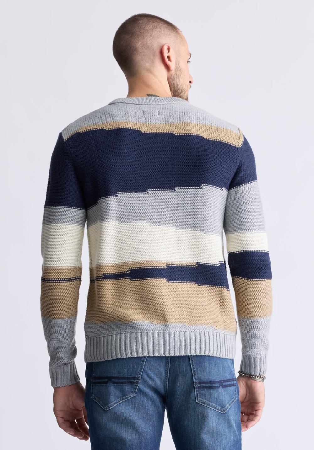 Buffalo David Bitton Chandail à Col Rond à Blocs De Couleurs Rayé Wollen Pour Hommes Gris