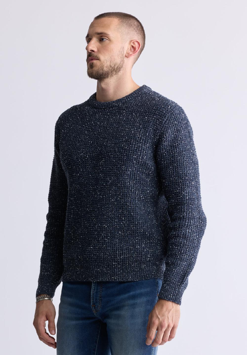 Buffalo David Bitton Chandail à Manches Longues Chiné Wonder Pour Hommes Marine - BM24464