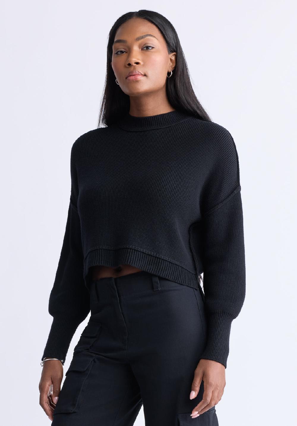 Buffalo David Bitton Chandail Court à Manches Longues Seema Pour Femmes Noir - SW0095F