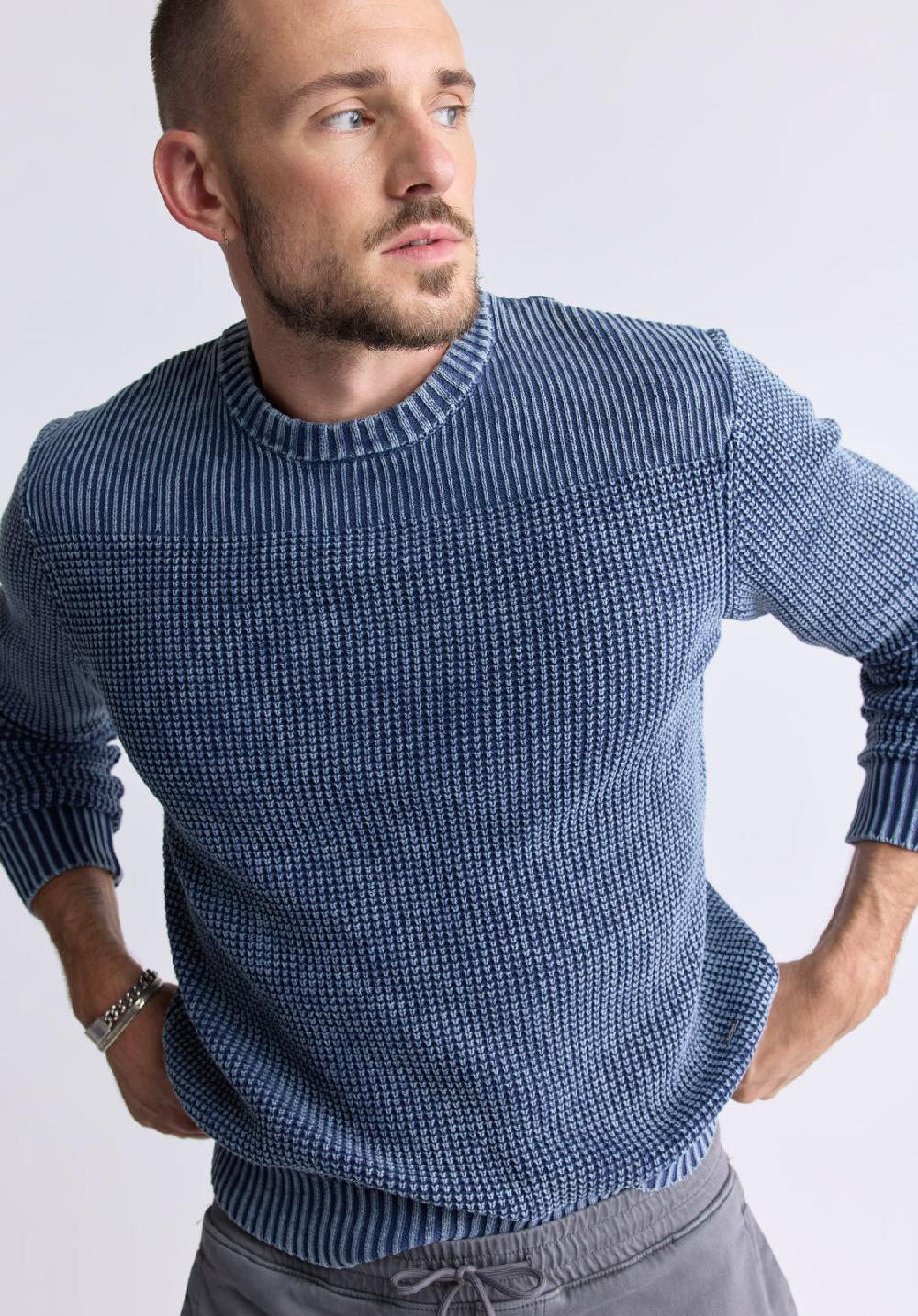 Buffalo David Bitton Chandail En Maille Texturée Washy Pour Hommes Marine - BM24451