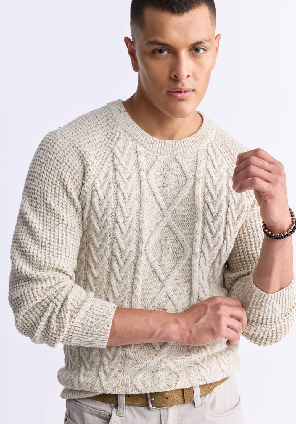Buffalo David Bitton Chandail En Maille Torsadée Wallaby Pour Hommes Crème - BM24417