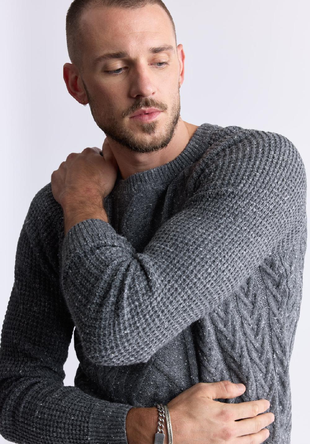 Buffalo David Bitton Chandail En Maille Torsadée Wallaby Pour Hommes Gris - BM24417