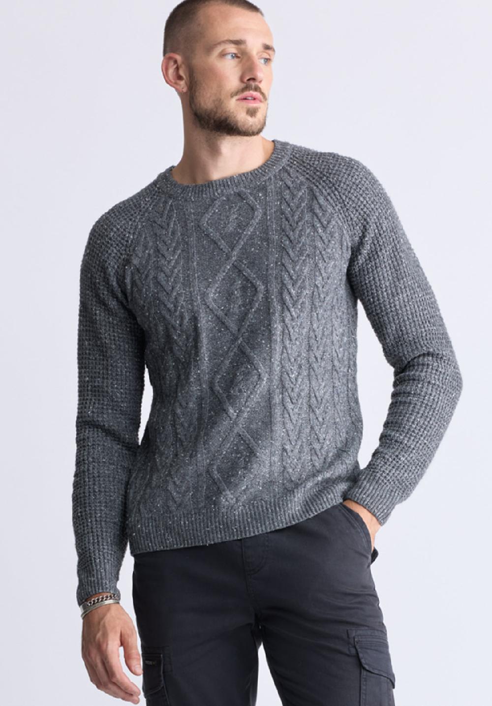 Buffalo David Bitton Chandail En Maille Torsadée Wallaby Pour Hommes Gris - BM24417