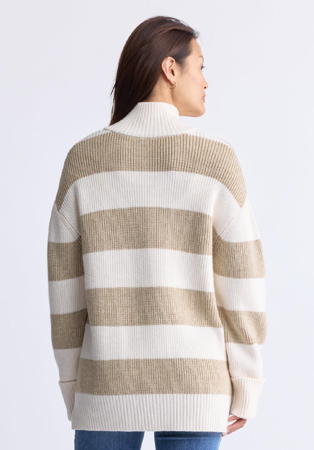 Buffalo David Bitton Chandail Rayé à Manches Longues Avec Demi-zip Storme Pour Femmes Beig