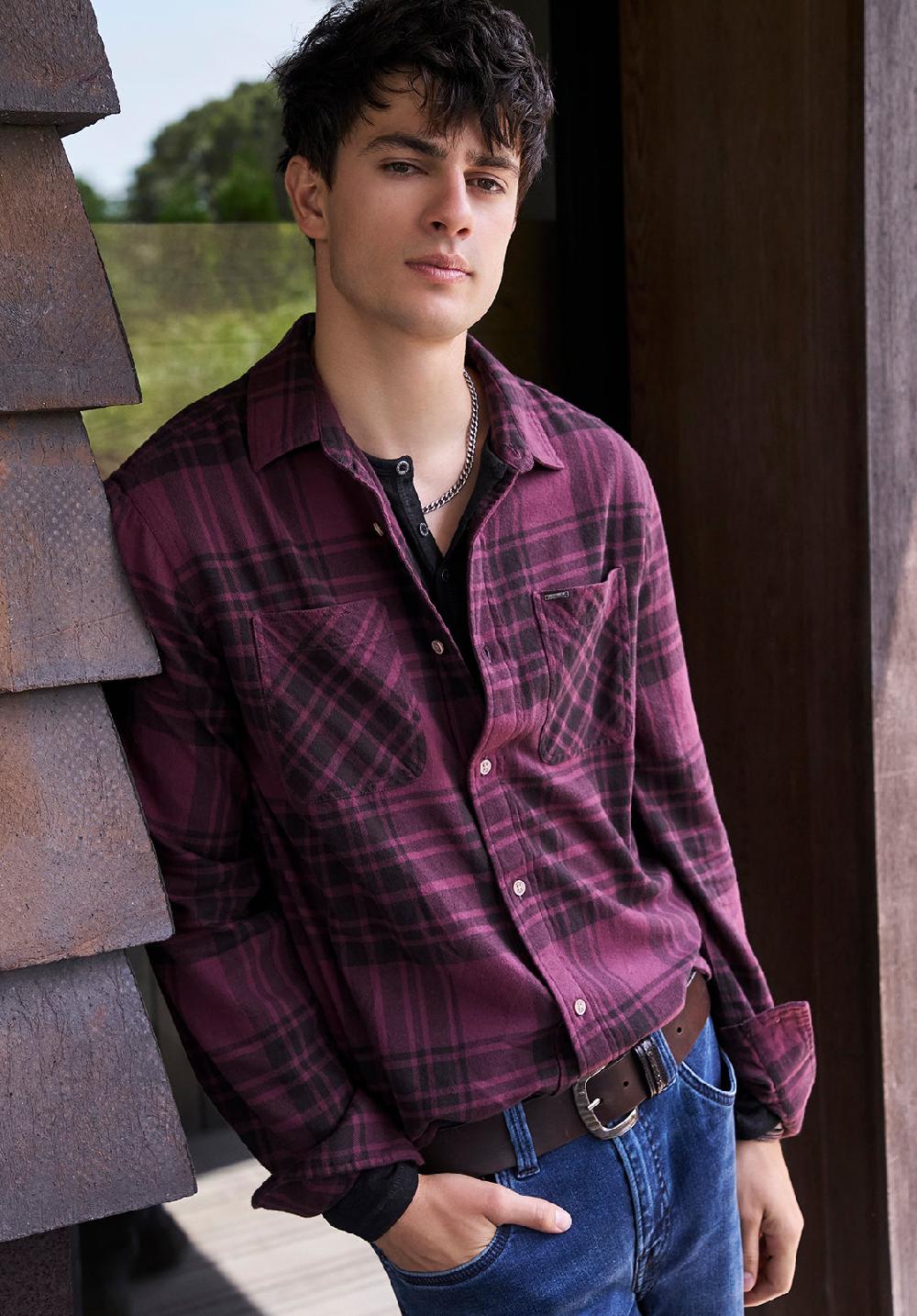 Buffalo David Bitton Chemise à Carreaux Classique Sinato Pour Hommes Bordeaux - BM24449