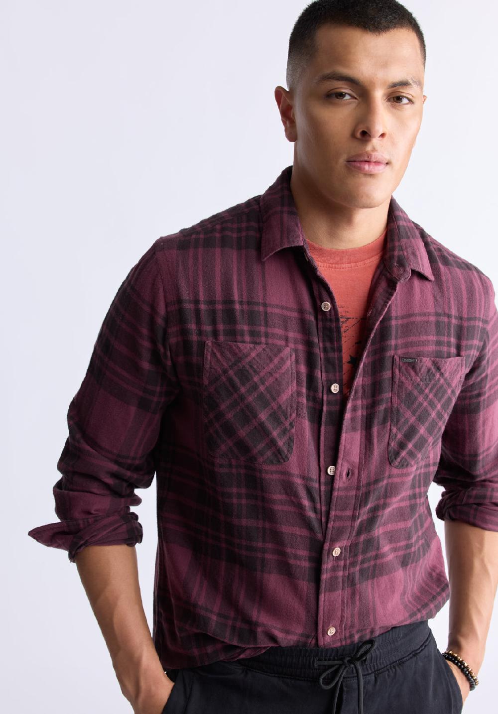 Buffalo David Bitton Chemise à Carreaux Classique Sinato Pour Hommes Bordeaux - BM24449