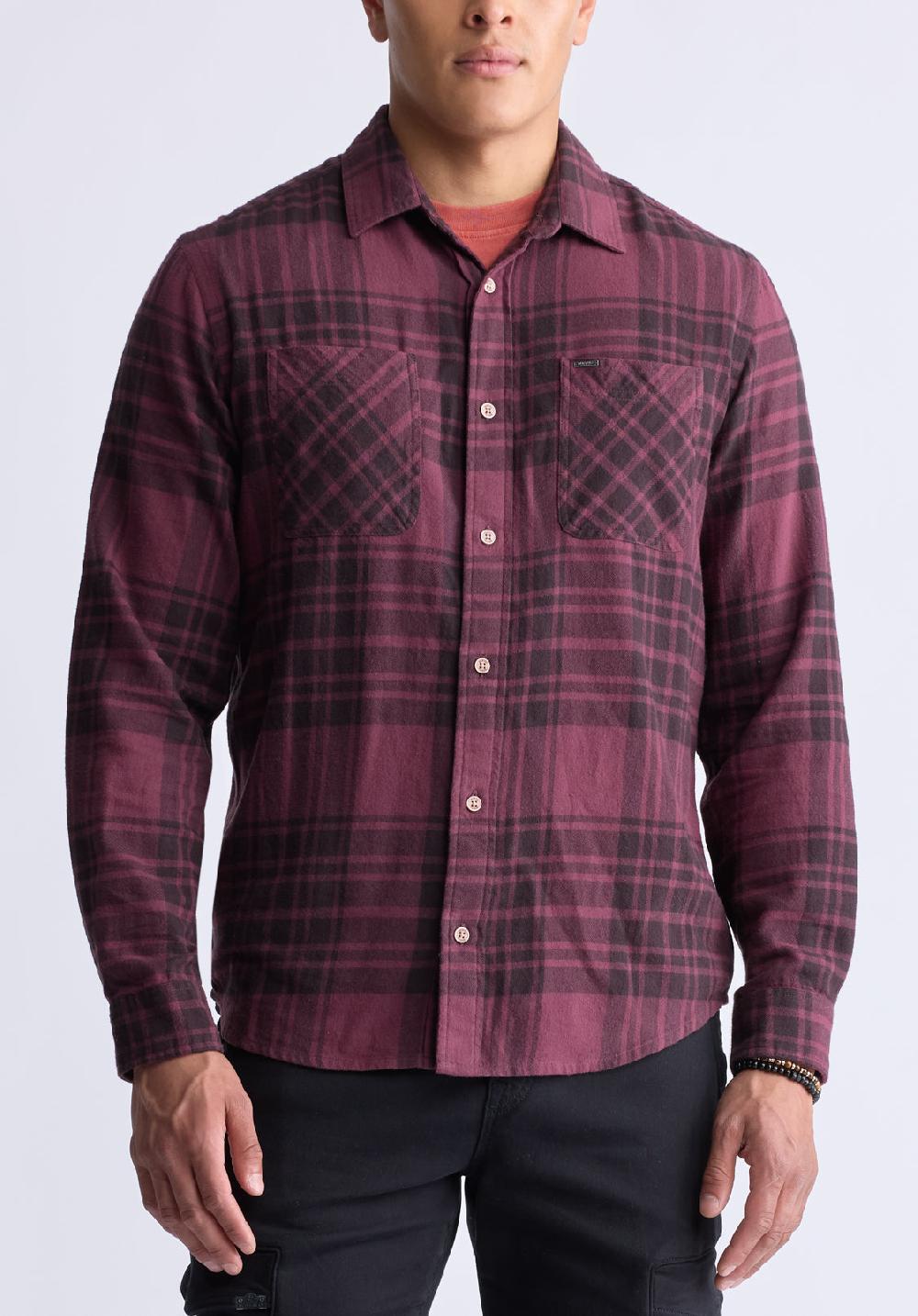 buffalo david bitton Chemise à carreaux classique Sinato pour hommes bordeaux - BM24449