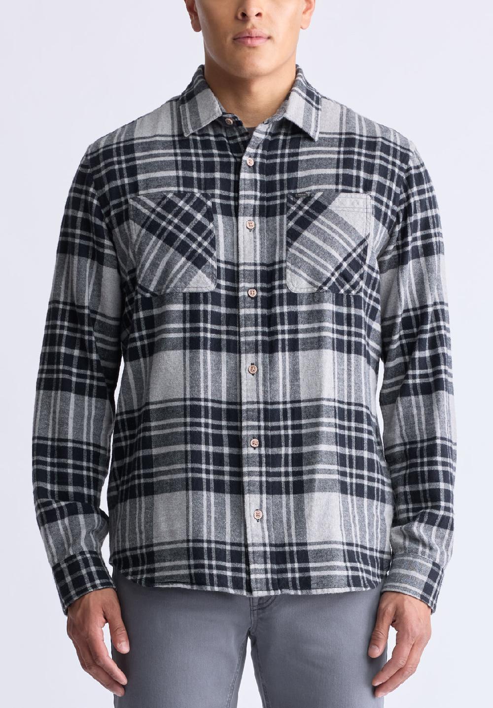 buffalo david bitton Chemise à carreaux classique Sinato pour hommes gris - BM24449