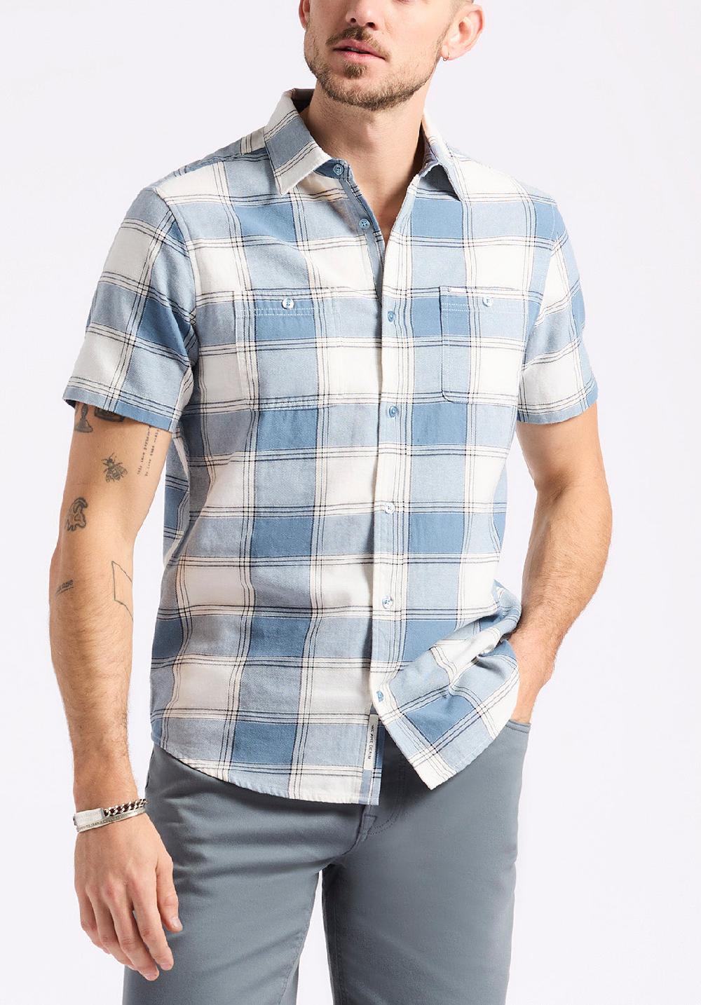 buffalo david bitton Chemise ajustée à manches courtes à carreaux pour homme Sagrino Bleu mirage