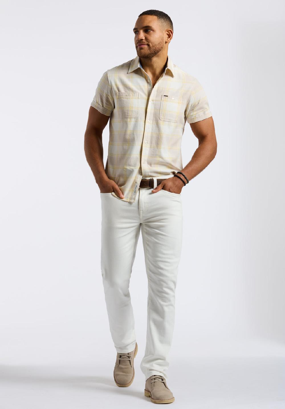 Buffalo David Bitton Chemise Ajustée à Manches Courtes à Carreaux Pour Homme Sagrino Blanc