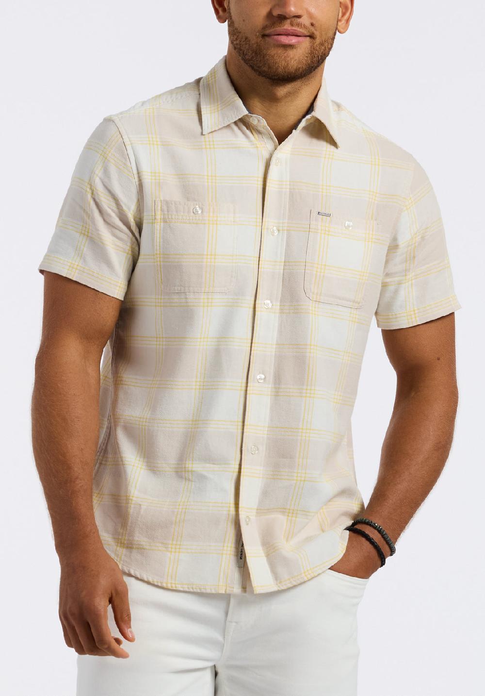 buffalo david bitton Chemise ajustée à manches courtes à carreaux pour homme Sagrino blanc