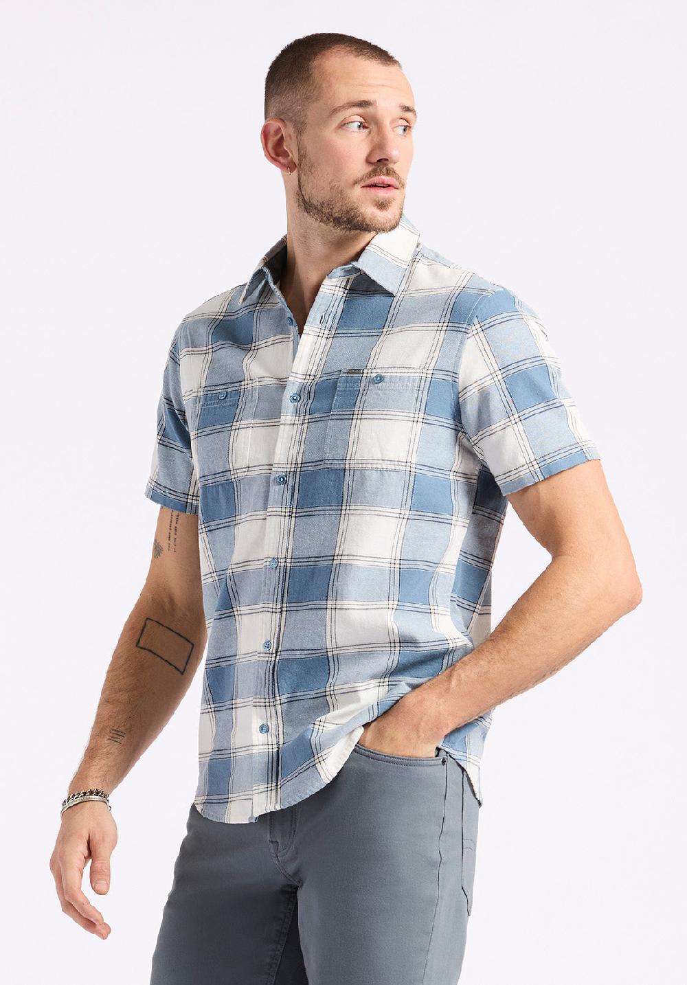 Buffalo David Bitton Chemise Ajustée à Manches Courtes à Carreaux Pour Homme Sagrino Bleu Mirage