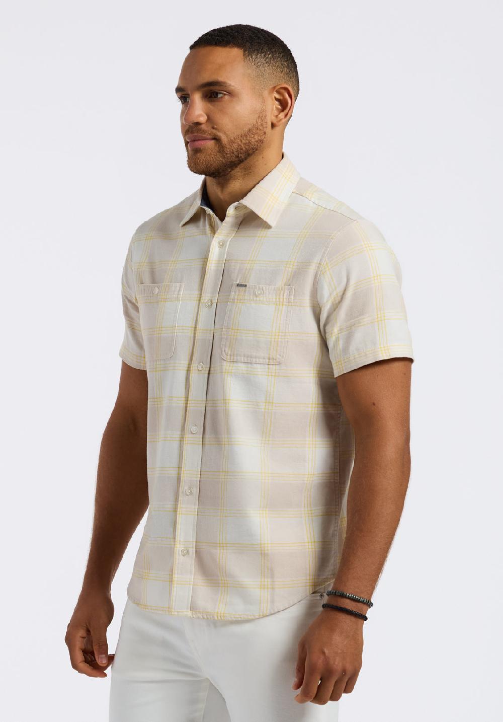 Buffalo David Bitton Chemise Ajustée à Manches Courtes à Carreaux Pour Homme Sagrino Blanc